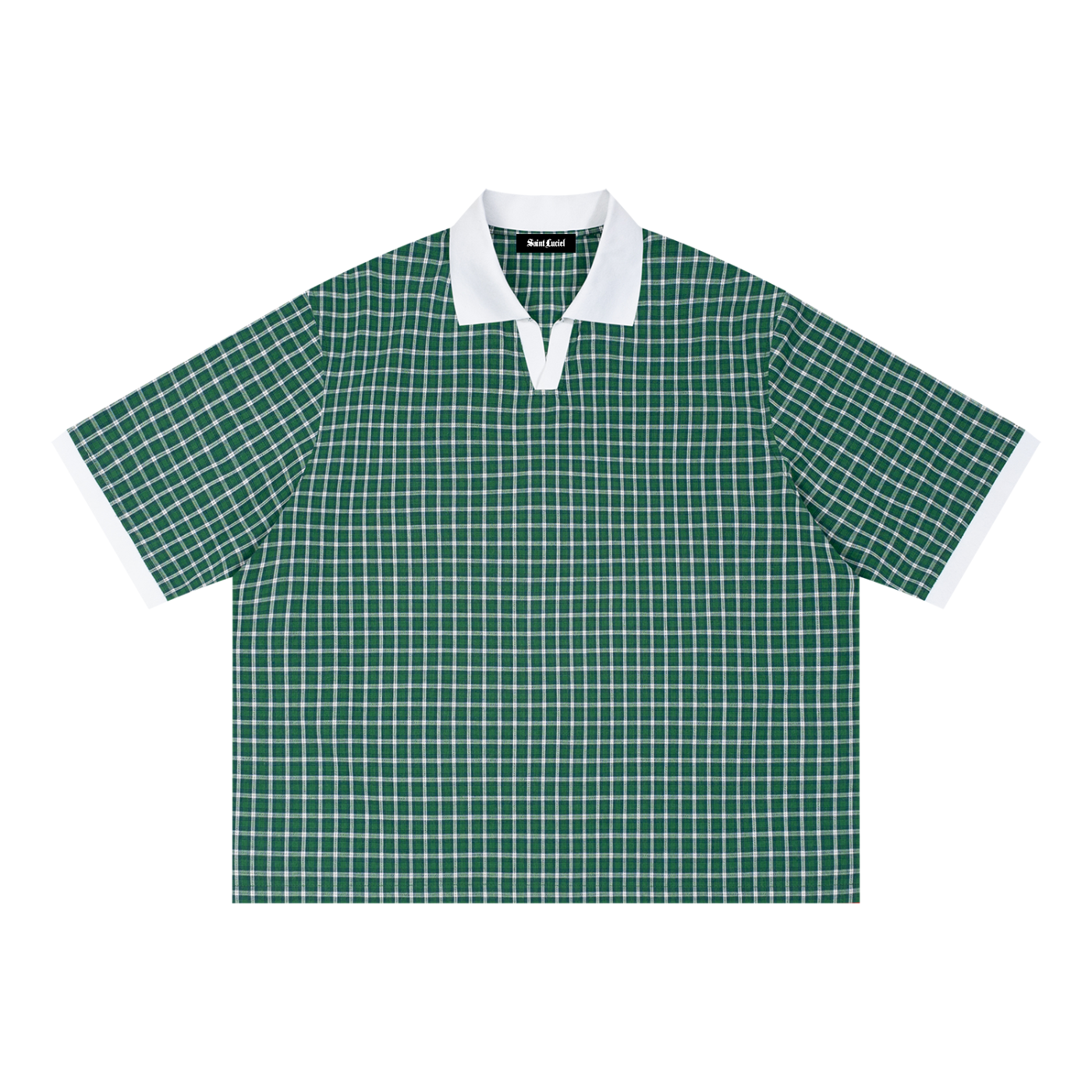 Saint Luciel Boxy Plaid Color Block Polo Shirt