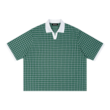 Saint Luciel Boxy Plaid Color Block Polo Shirt