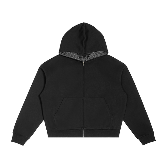 Saint Luciel Contrast Plaid Boxy Zip Hoodie