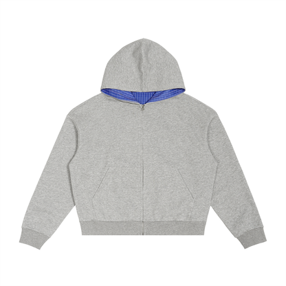 Saint Luciel Contrast Plaid Boxy Zip Hoodie