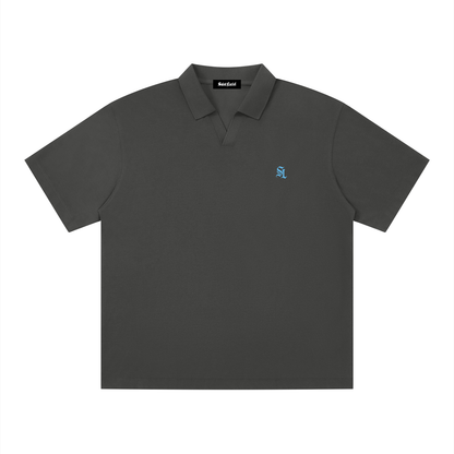 Saint Luciel Men's Drop Shoulder Polo Shirt (Dark Gray/Light Blue)