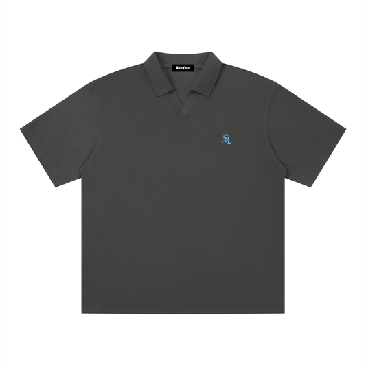 Saint Luciel Men's Drop Shoulder Polo Shirt (Dark Gray/Light Blue)