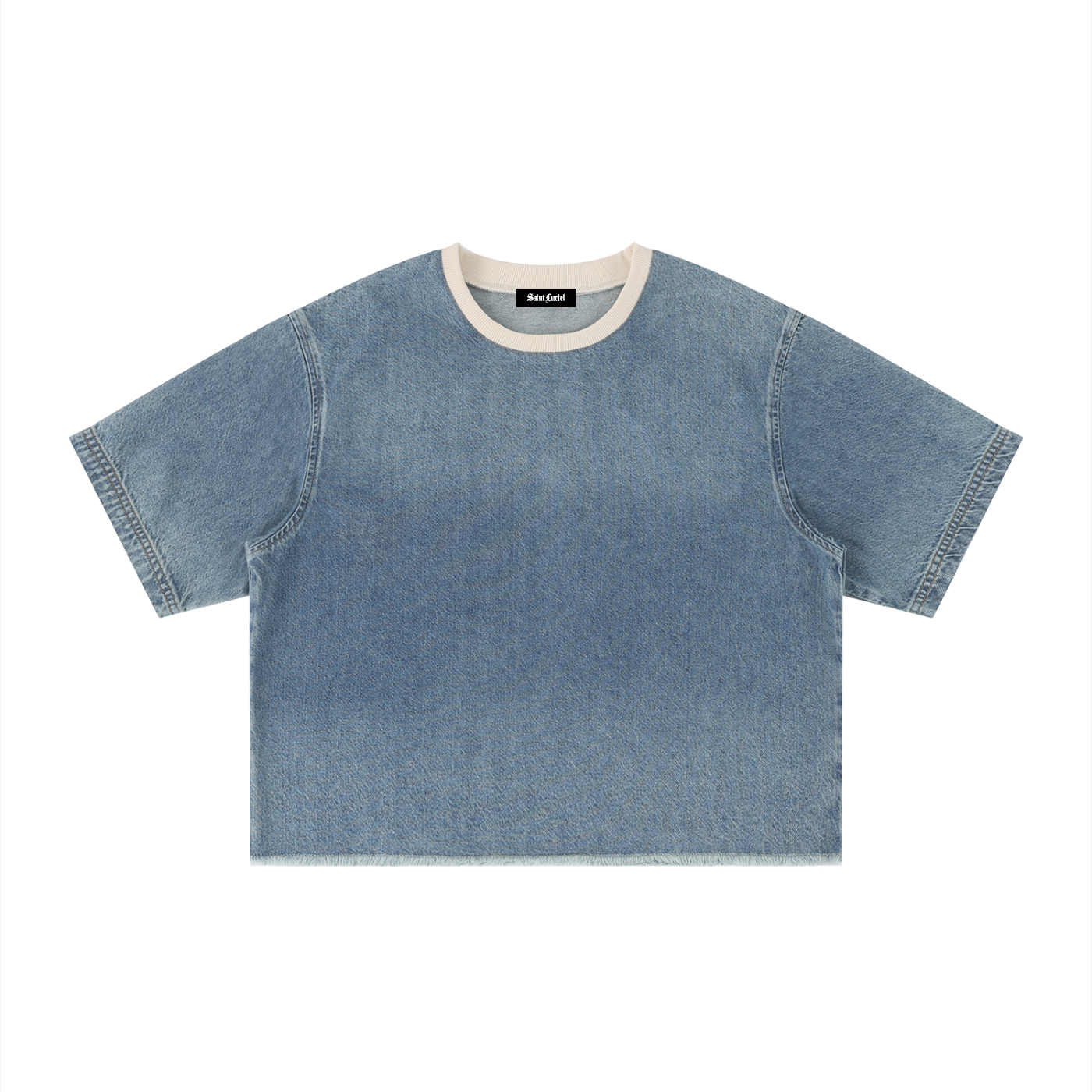 Saint Luciel Vintage Wash Boxy Raw Hem Denim T-Shirt