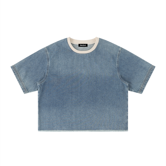 Saint Luciel Vintage Wash Boxy Raw Hem Denim T-Shirt