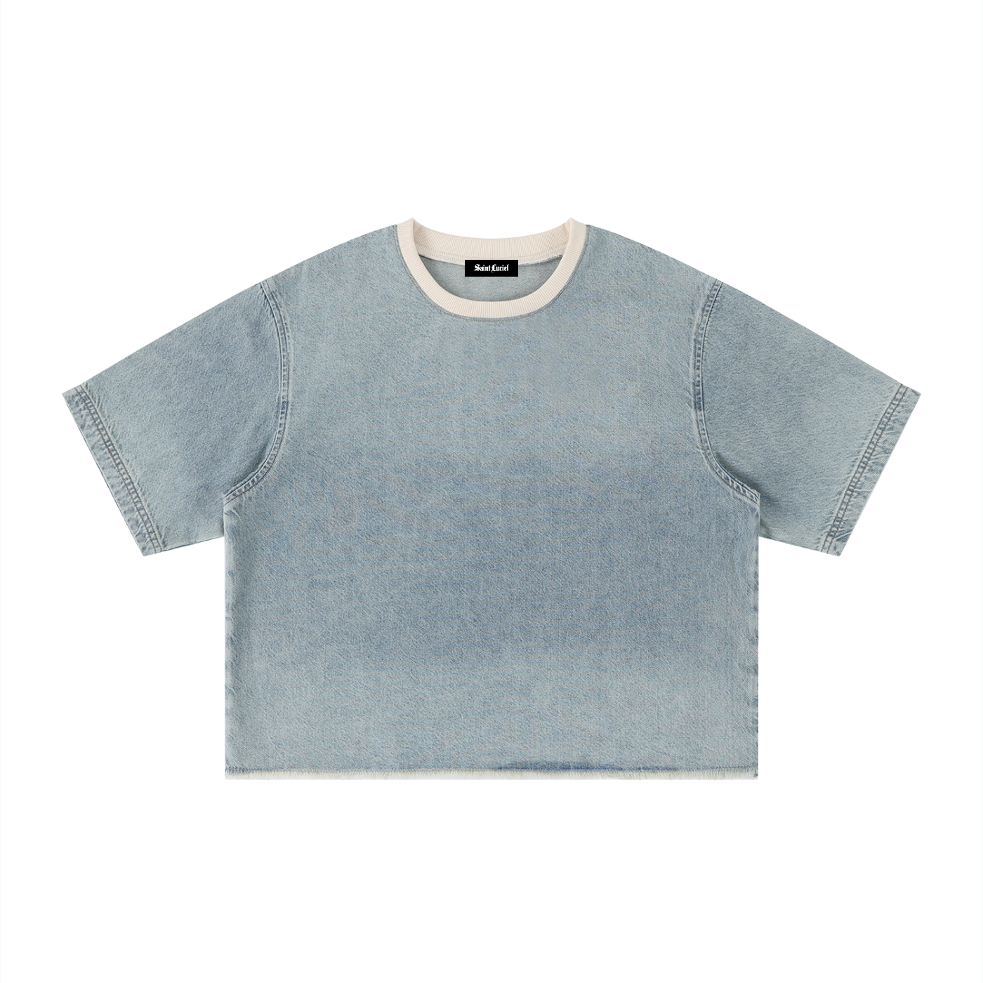 Saint Luciel Vintage Wash Boxy Raw Hem Denim T-Shirt