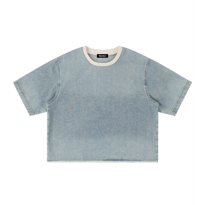 Saint Luciel Vintage Wash Boxy Raw Hem Denim T-Shirt