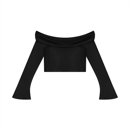 Saint Luciel Women's Off-the-Shoulder Bell Sleeve Crop T-Shirt