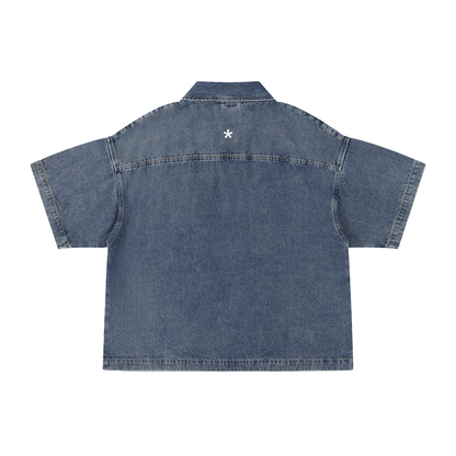 Saint Luciel Vintage Wash Boxy Quarter-Zip Denim Shirt