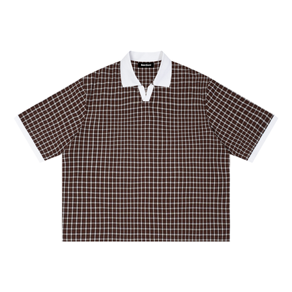 Saint Luciel Boxy Plaid Color Block Polo Shirt