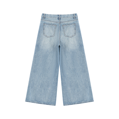 Saint Luciel Women's Vintage Wash Wide Leg Jeans (Distressed)