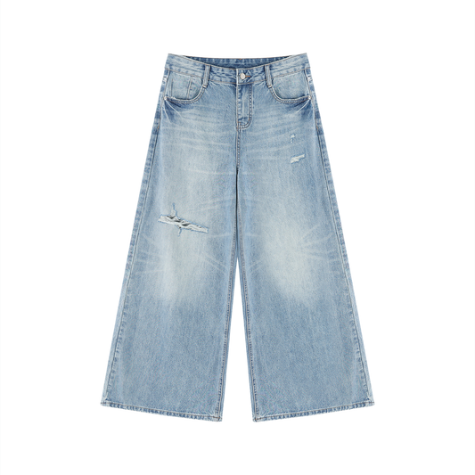Saint Luciel Women's Vintage Wash Wide Leg Jeans (Distressed)