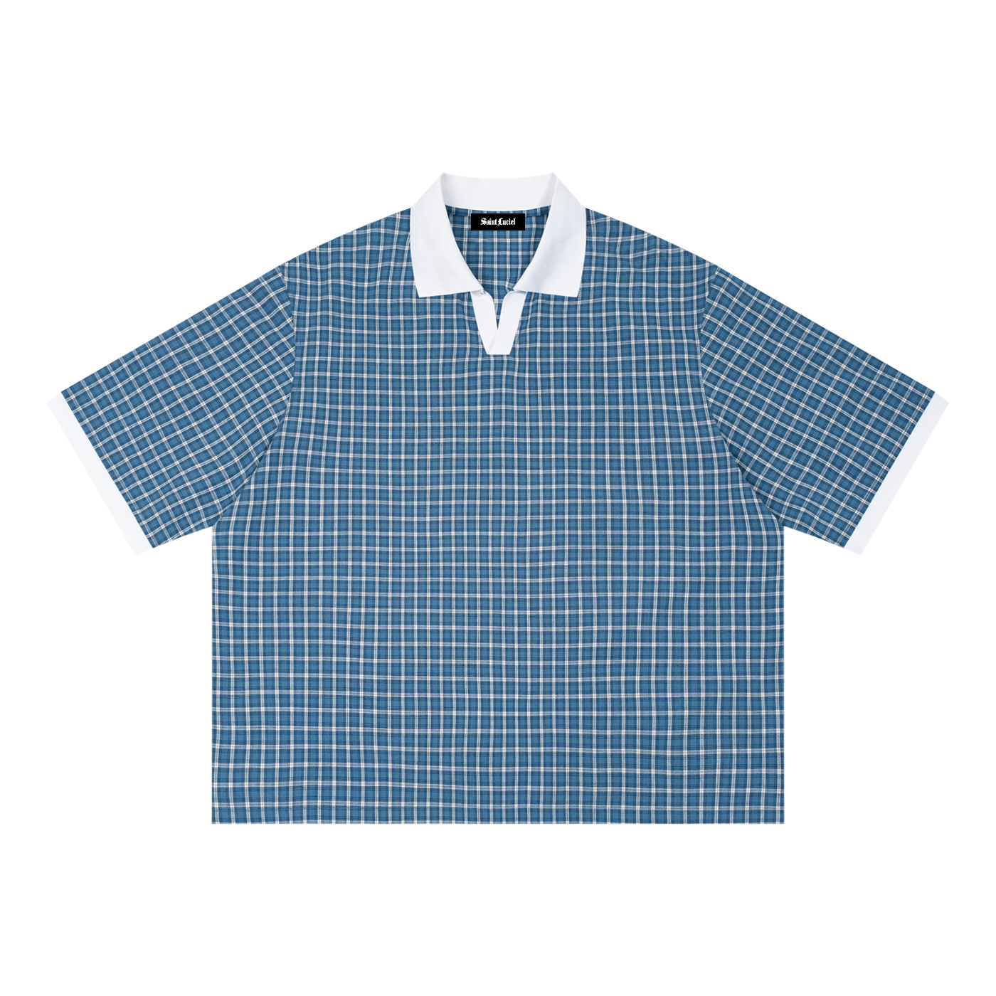 Saint Luciel Boxy Plaid Color Block Polo Shirt
