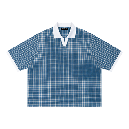 Saint Luciel Boxy Plaid Color Block Polo Shirt