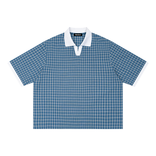 Saint Luciel Boxy Plaid Color Block Polo Shirt