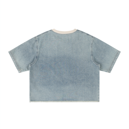 Saint Luciel Vintage Wash Boxy Raw Hem Denim T-Shirt