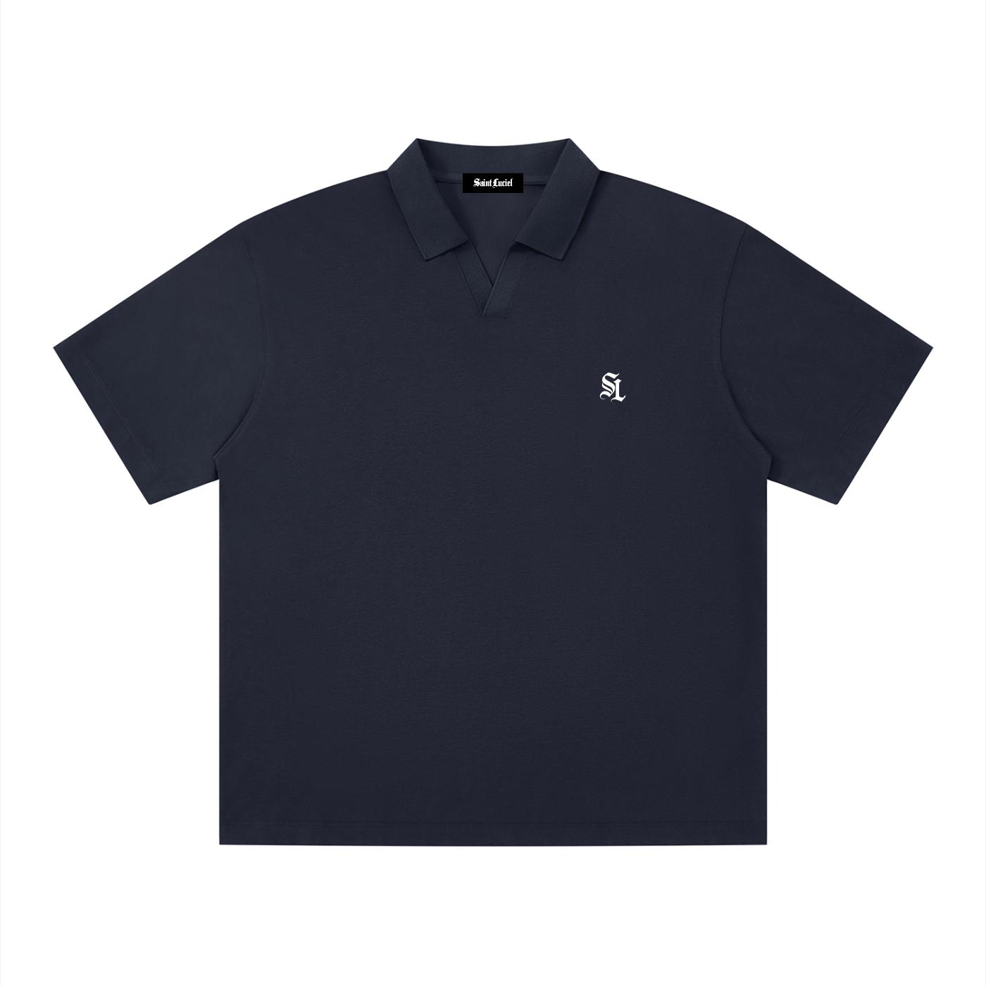 Saint Luciel Men's Drop Shoulder Polo Shirt (Navy Blue/White)
