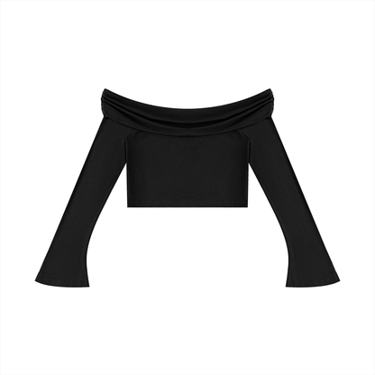 Saint Luciel Women's Off-the-Shoulder Bell Sleeve Crop T-Shirt