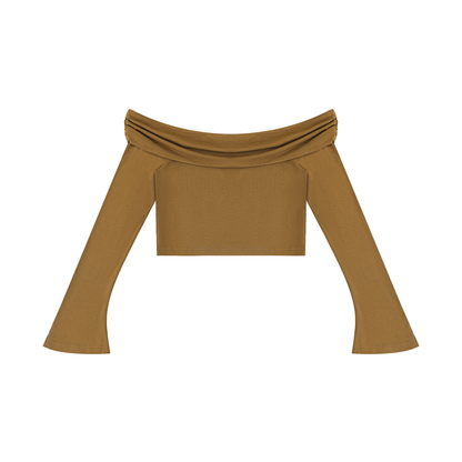 Saint Luciel Women's Off-the-Shoulder Bell Sleeve Crop T-Shirt