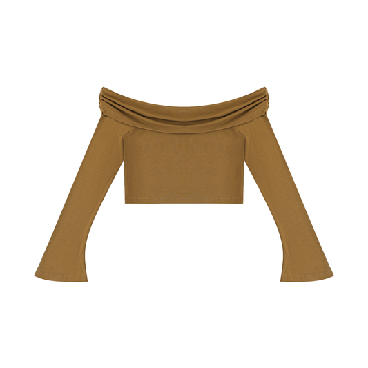 Saint Luciel Women's Off-the-Shoulder Bell Sleeve Crop T-Shirt