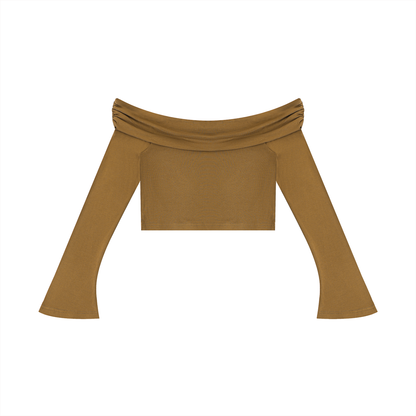 Saint Luciel Women's Off-the-Shoulder Bell Sleeve Crop T-Shirt