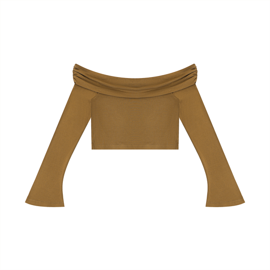 Saint Luciel Women's Off-the-Shoulder Bell Sleeve Crop T-Shirt