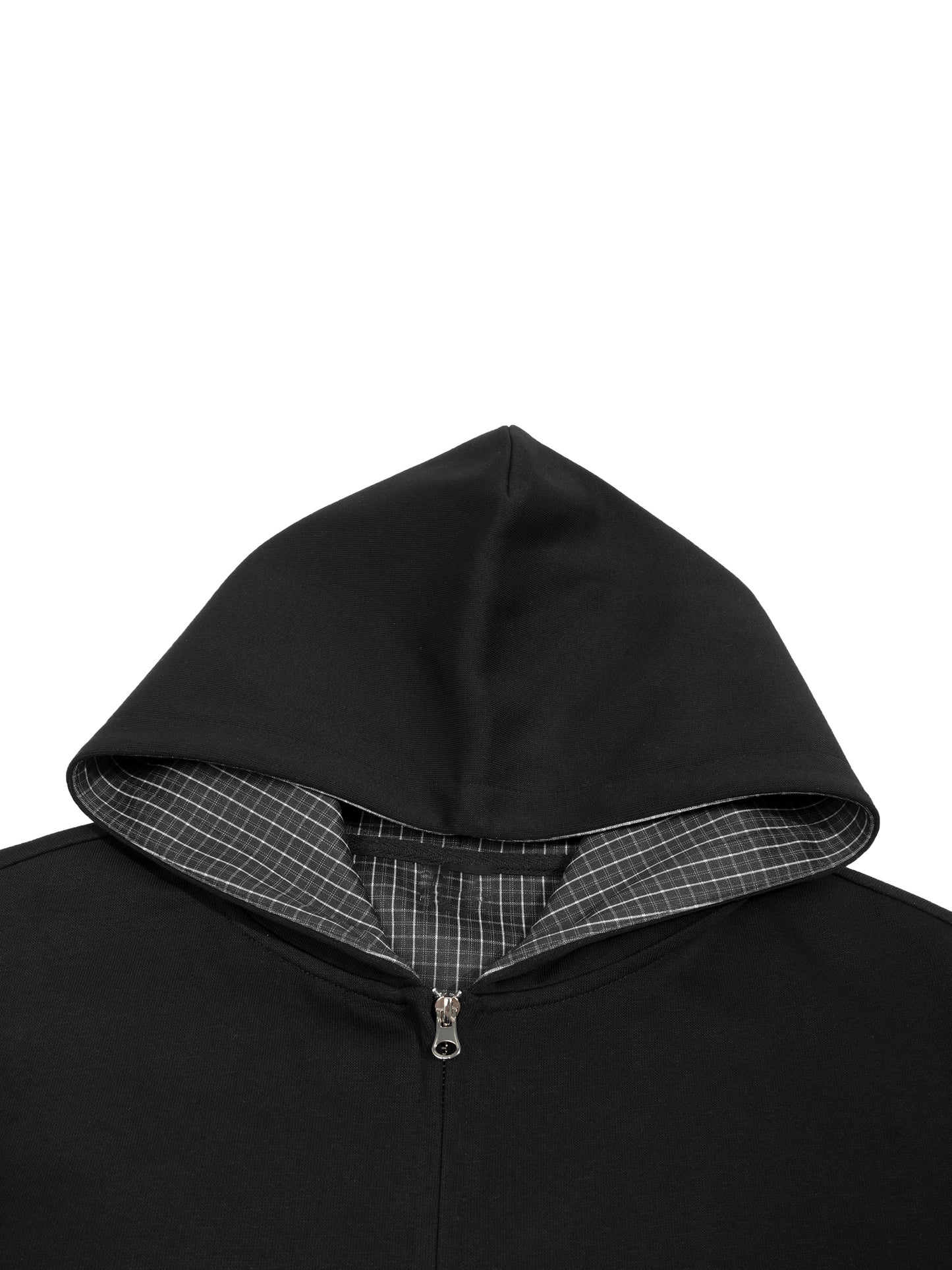 Saint Luciel Contrast Plaid Boxy Zip Hoodie