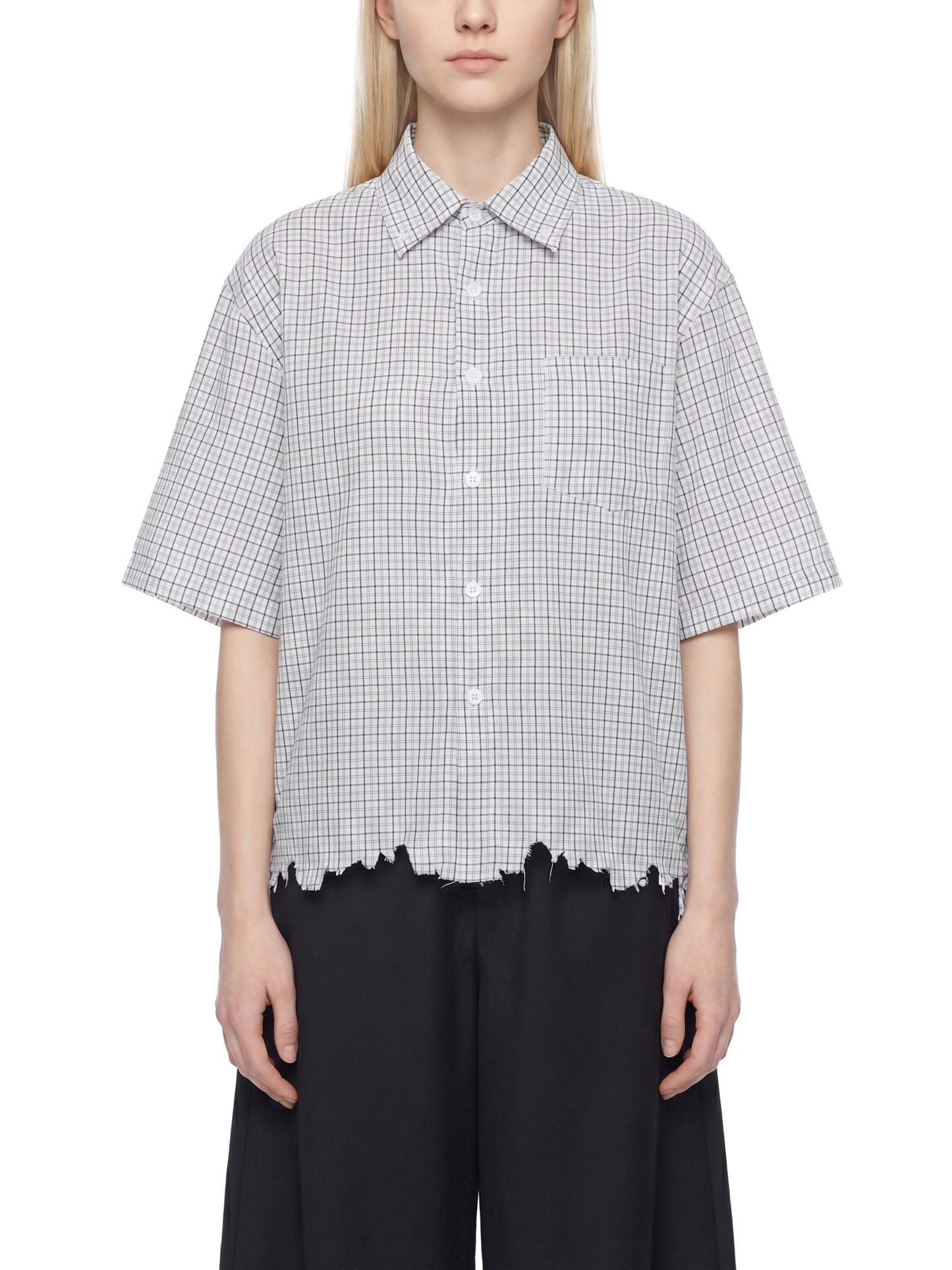 Saint Luciel Distressed Plaid Boxy Shirt