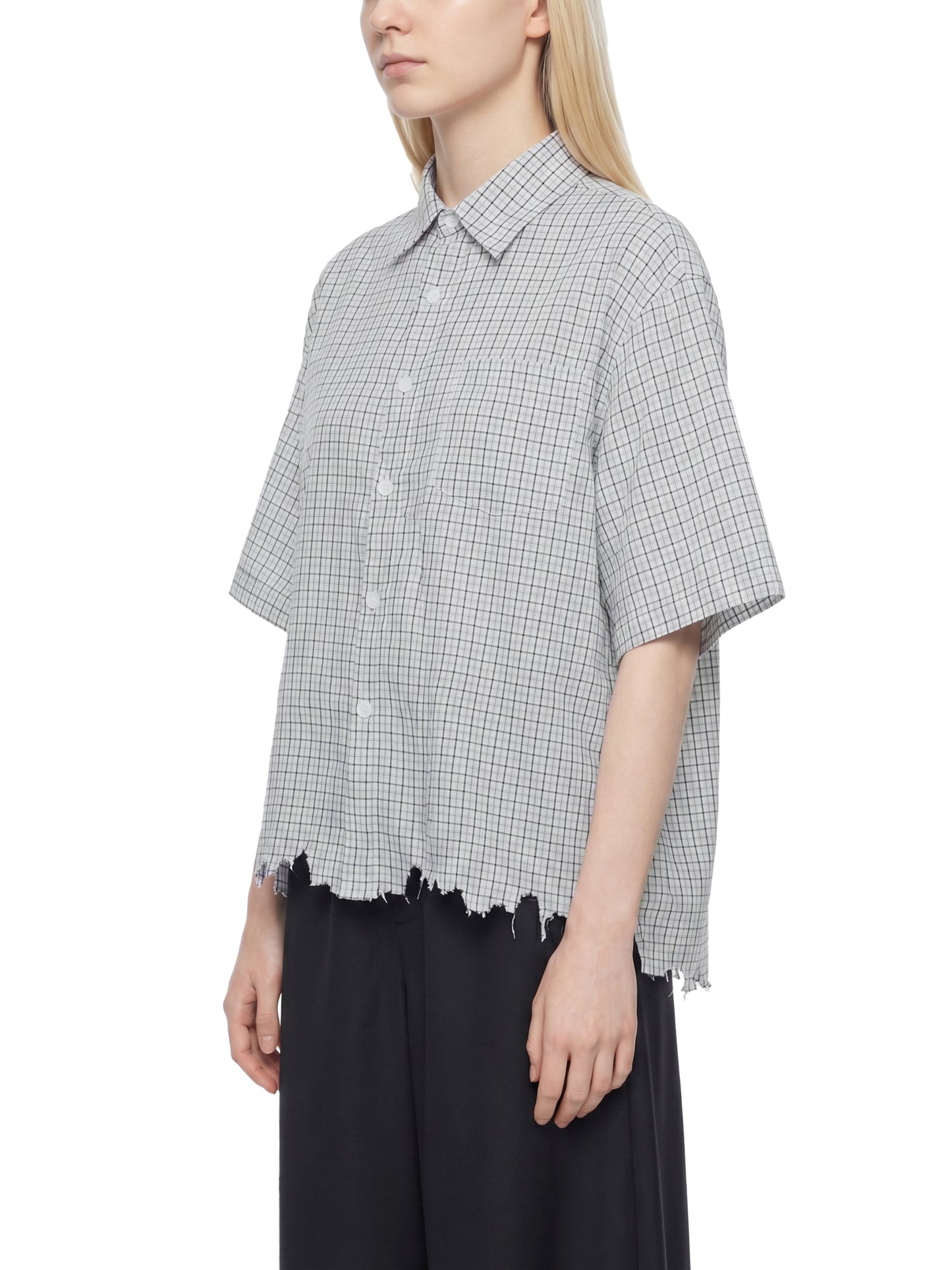 Saint Luciel Distressed Plaid Boxy Shirt