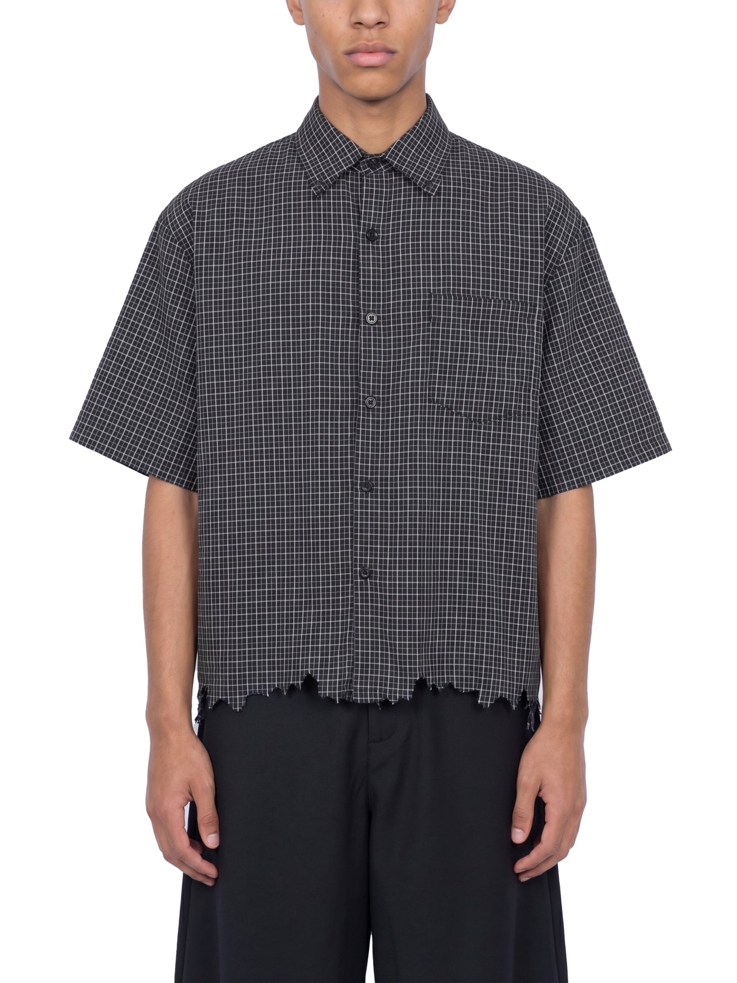 Saint Luciel Distressed Plaid Boxy Shirt