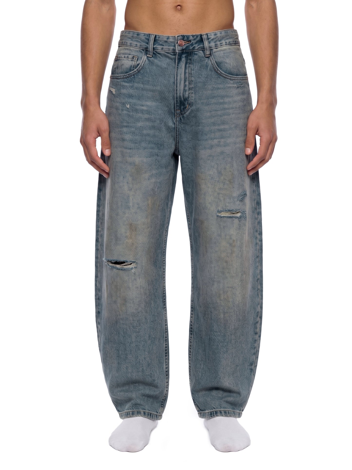 Saint Luciel Men's Distressed Barrel Leg Jeans