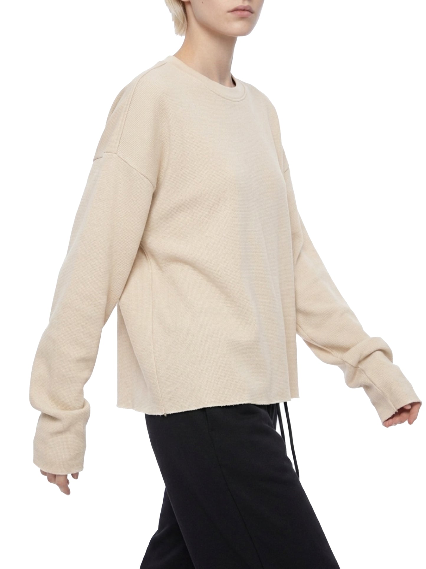 Saint Luciel Vintage Wash Boxy  Waffle Raw Edge Shirt