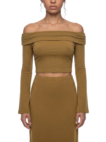 Saint Luciel Women's Off-the-Shoulder Bell Sleeve Crop T-Shirt