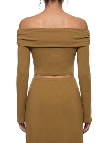 Saint Luciel Women's Off-the-Shoulder Bell Sleeve Crop T-Shirt