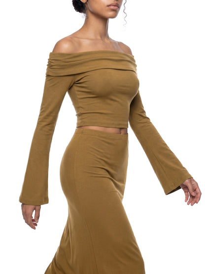 Saint Luciel Women's Off-the-Shoulder Bell Sleeve Crop T-Shirt