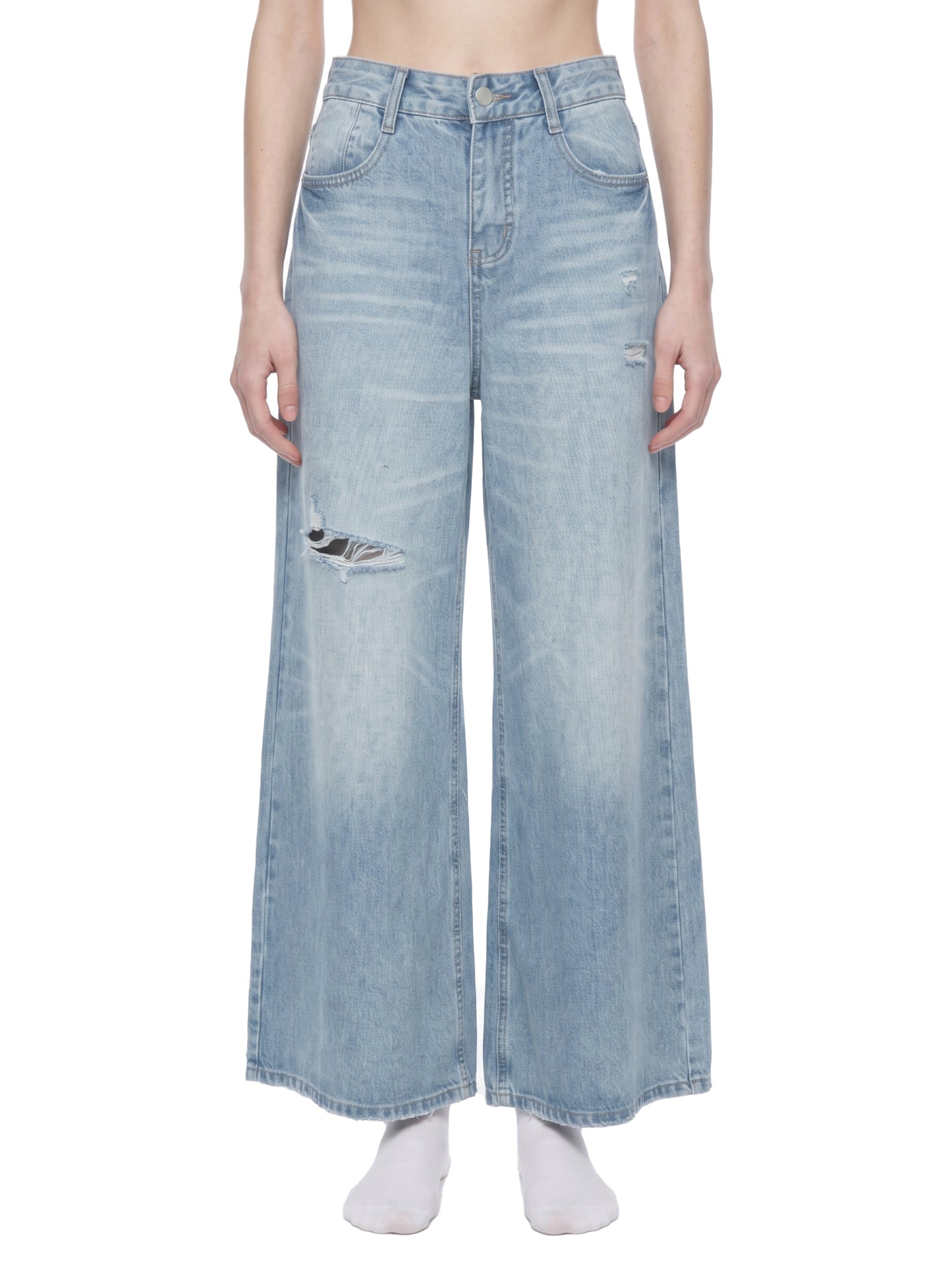 Saint Luciel Women's Vintage Wash Wide Leg Jeans (Distressed)