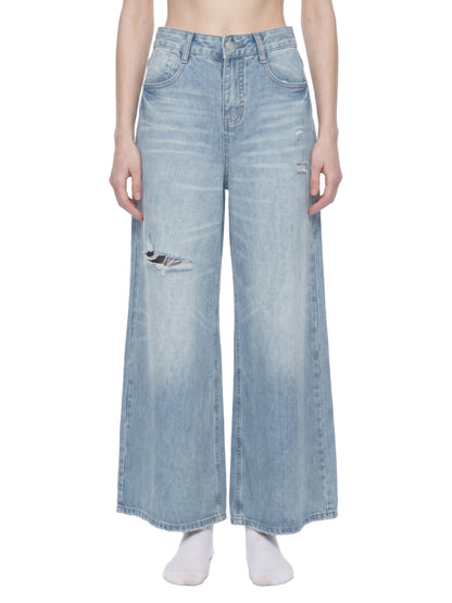 Saint Luciel Women's Vintage Wash Wide Leg Jeans (Distressed)