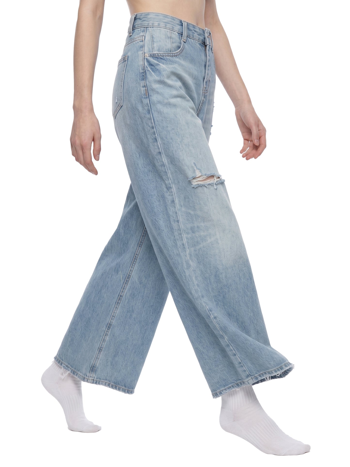 Saint Luciel Women's Vintage Wash Wide Leg Jeans (Distressed)