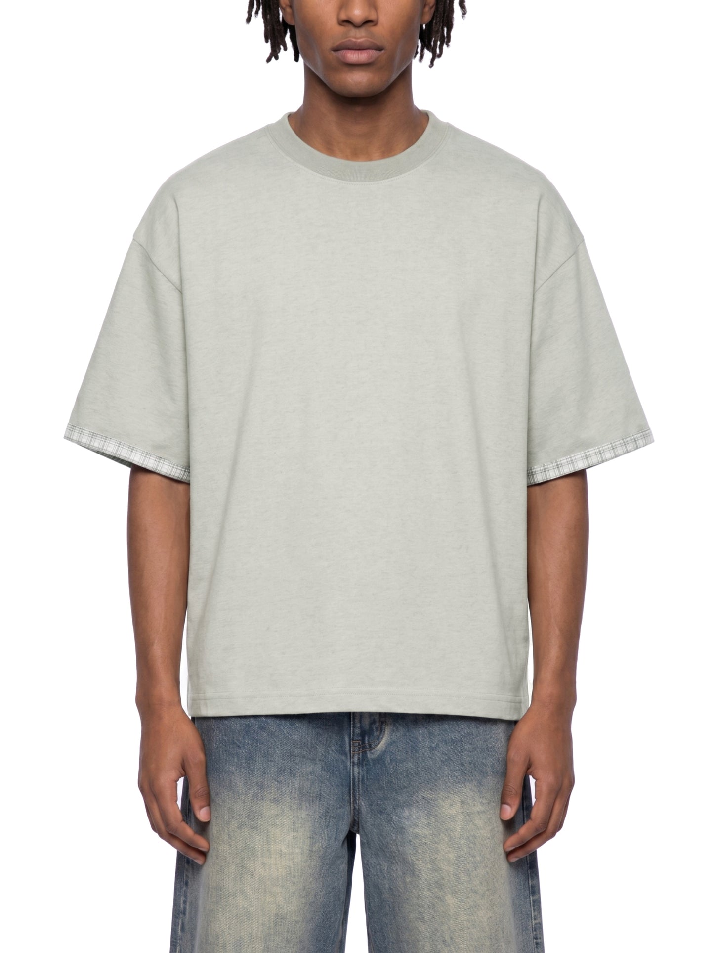 Saint Luciel Boxy Plaid-Lined Double-Face T-Shirt