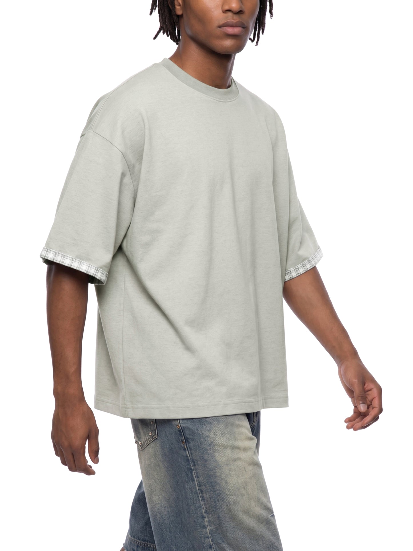 Saint Luciel Boxy Plaid-Lined Double-Face T-Shirt