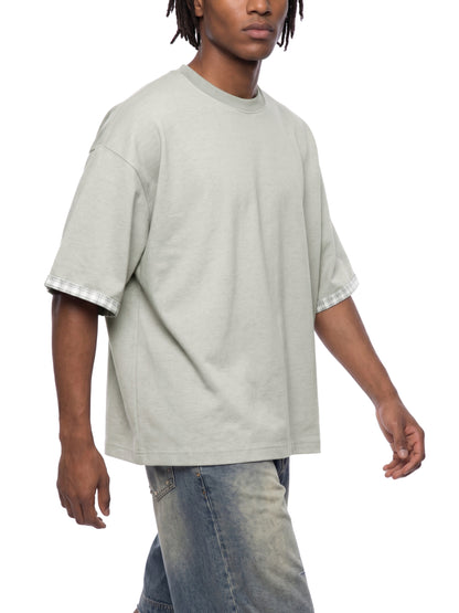 Saint Luciel Boxy Plaid-Lined Double-Face T-Shirt