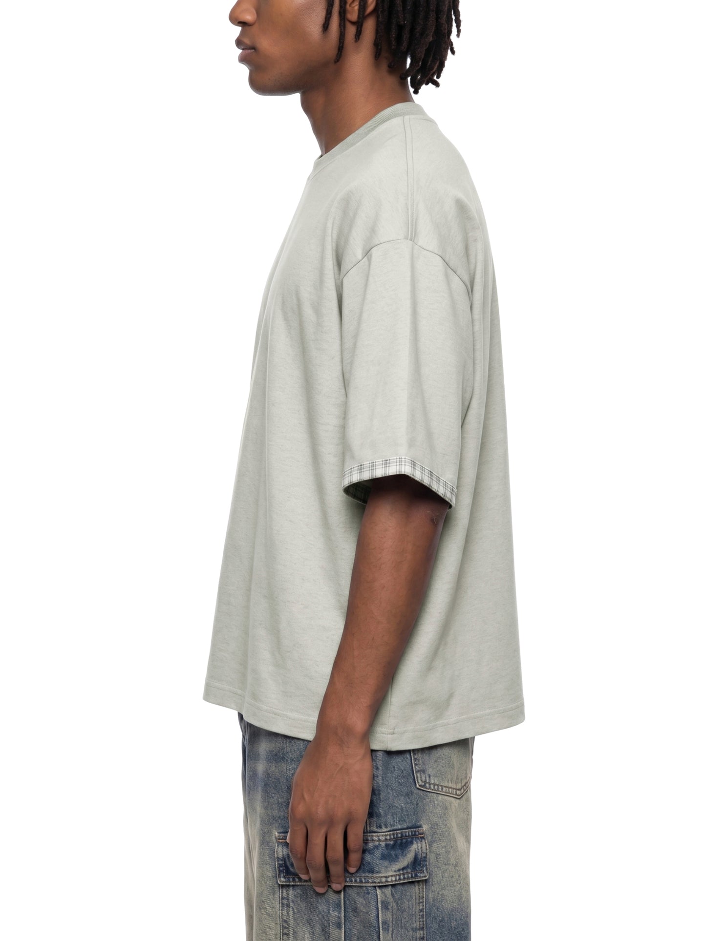 Saint Luciel Boxy Plaid-Lined Double-Face T-Shirt
