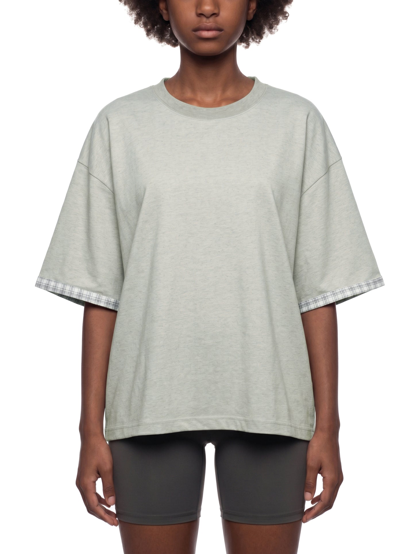 Saint Luciel Boxy Plaid-Lined Double-Face T-Shirt