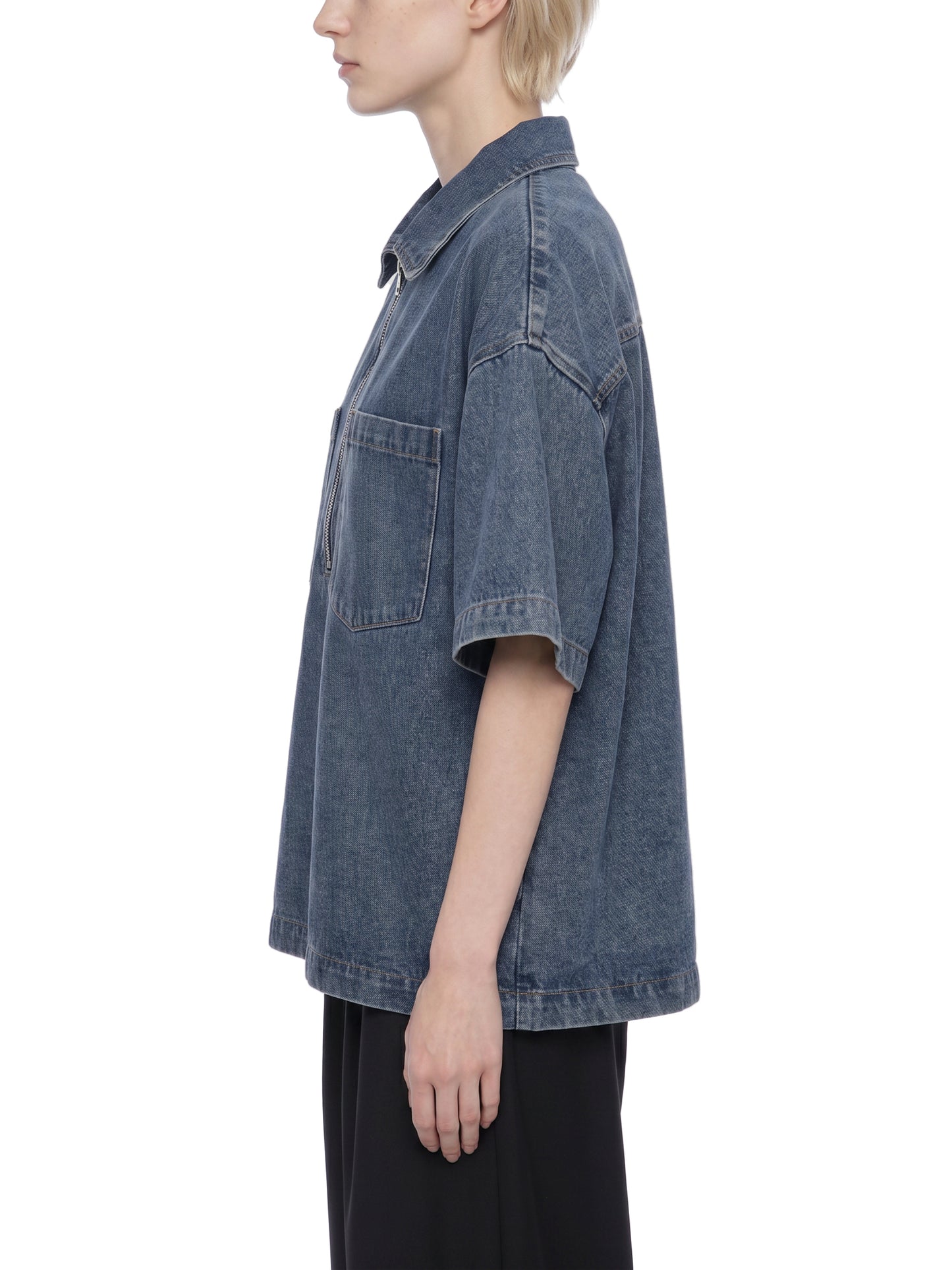 Saint Luciel Vintage Wash Boxy Quarter-Zip Denim Shirt