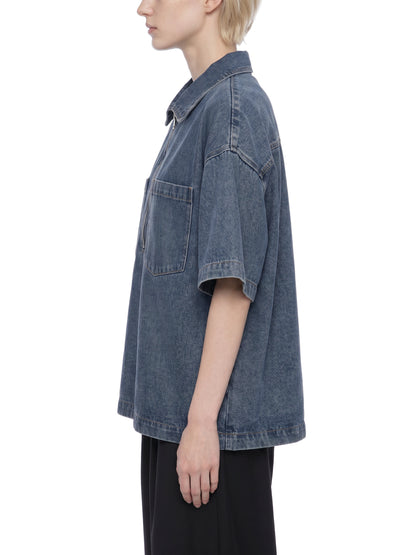Saint Luciel Vintage Wash Boxy Quarter-Zip Denim Shirt