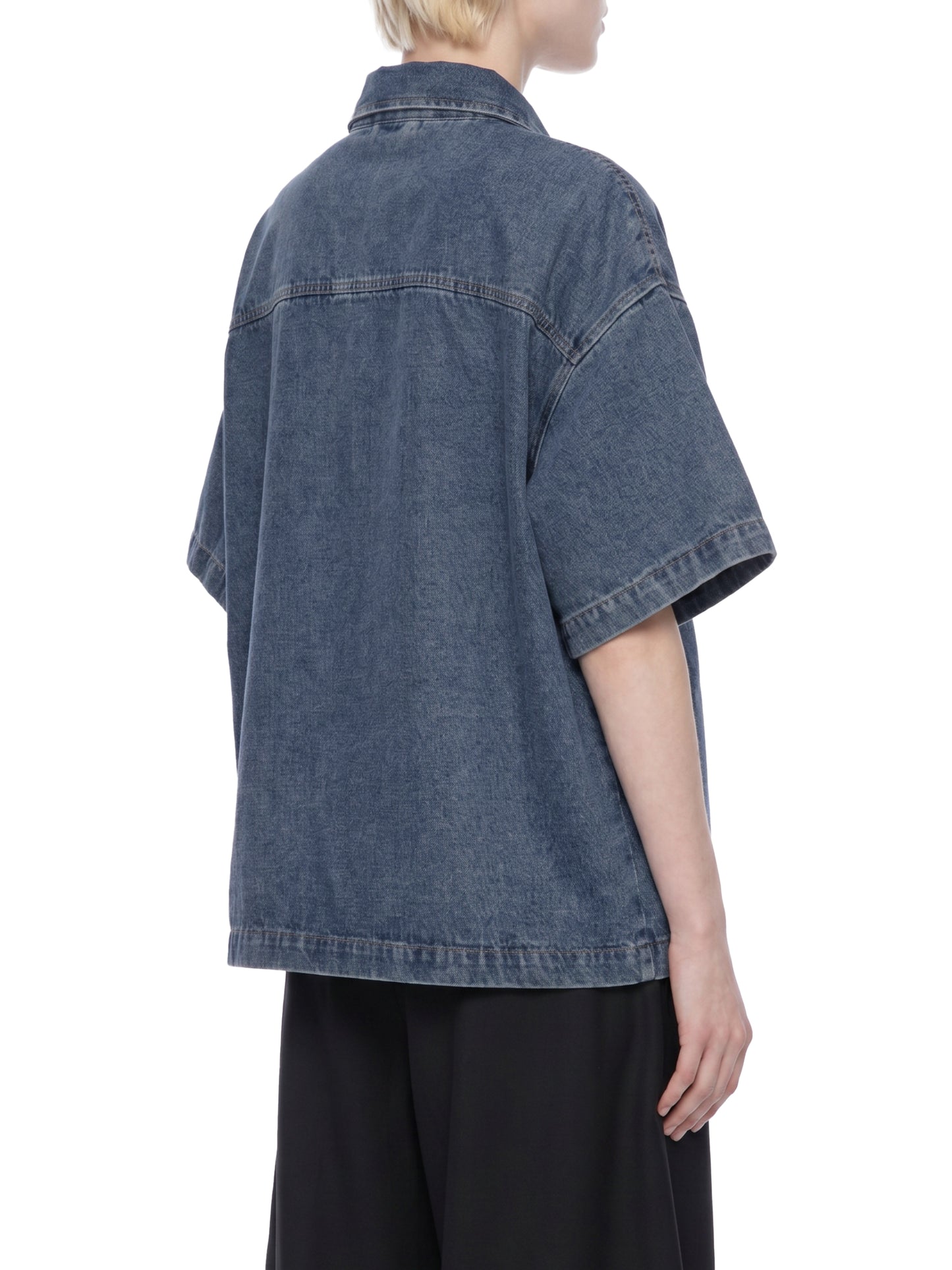 Saint Luciel Vintage Wash Boxy Quarter-Zip Denim Shirt