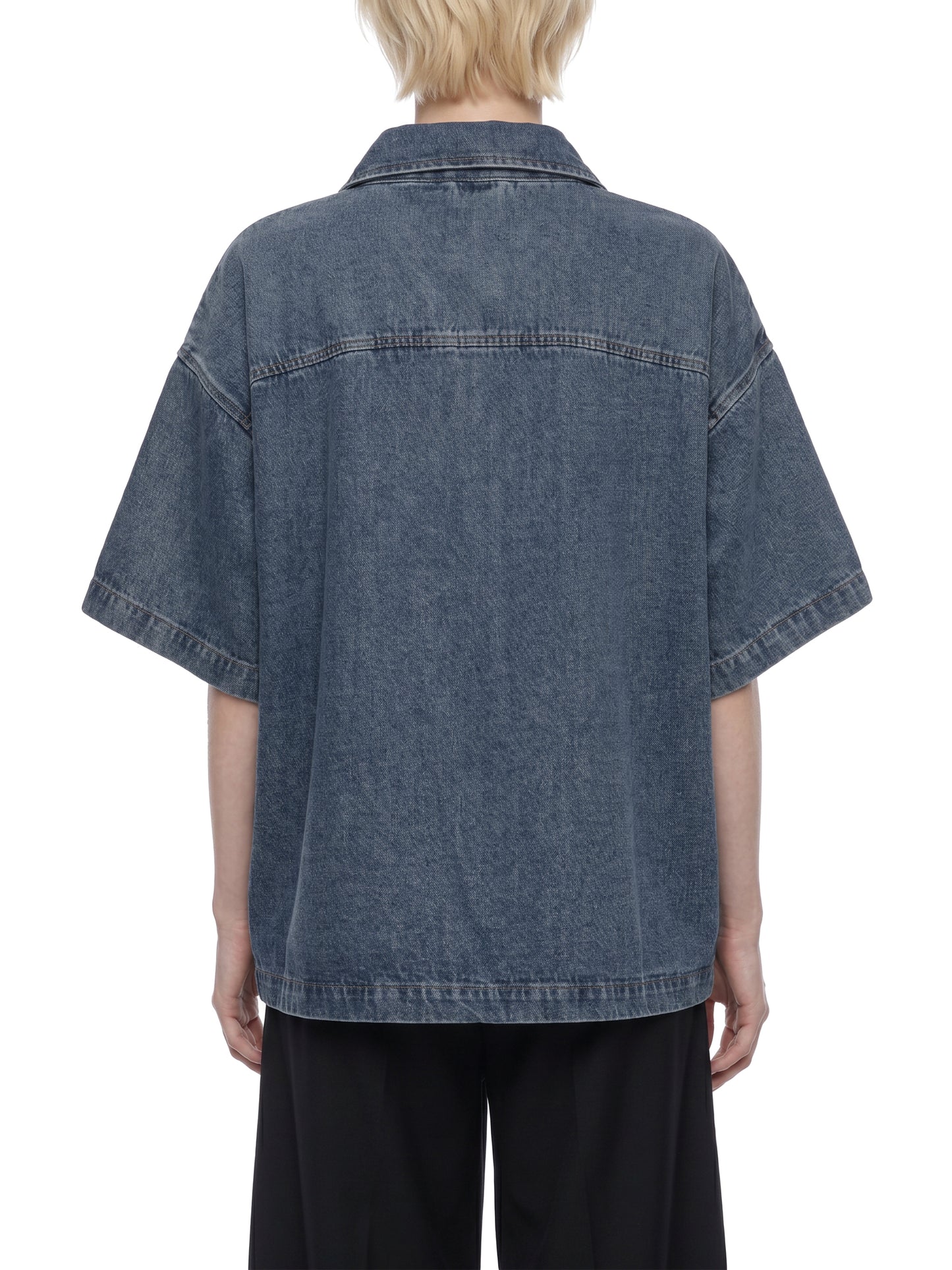 Saint Luciel Vintage Wash Boxy Quarter-Zip Denim Shirt