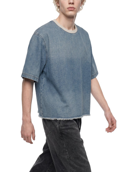 Saint Luciel Vintage Wash Boxy Raw Hem Denim T-Shirt