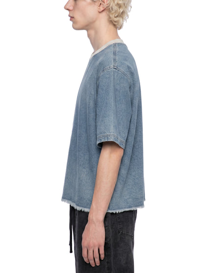 Saint Luciel Vintage Wash Boxy Raw Hem Denim T-Shirt