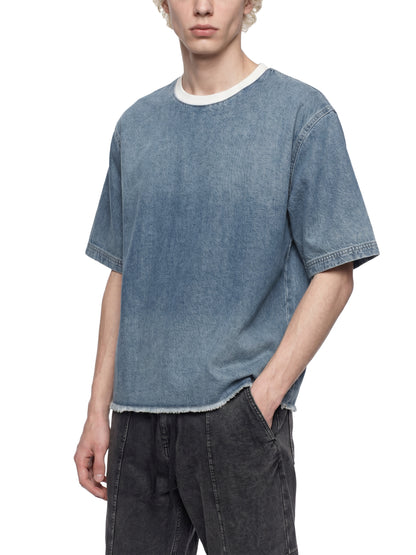 Saint Luciel Vintage Wash Boxy Raw Hem Denim T-Shirt