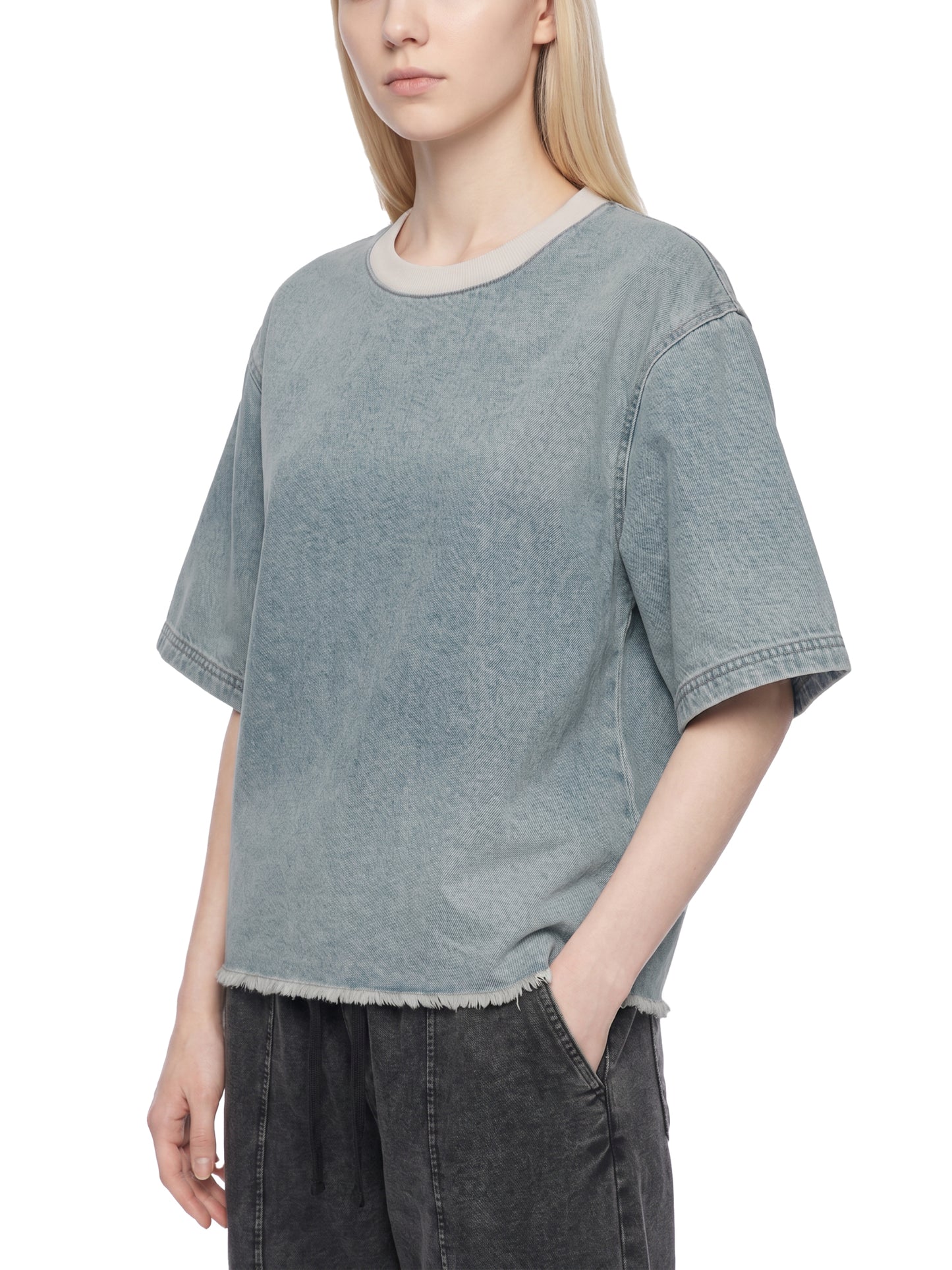 Saint Luciel Vintage Wash Boxy Raw Hem Denim T-Shirt